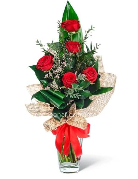 ❤️ Mazzo di sette rose rosse a stelo lungo