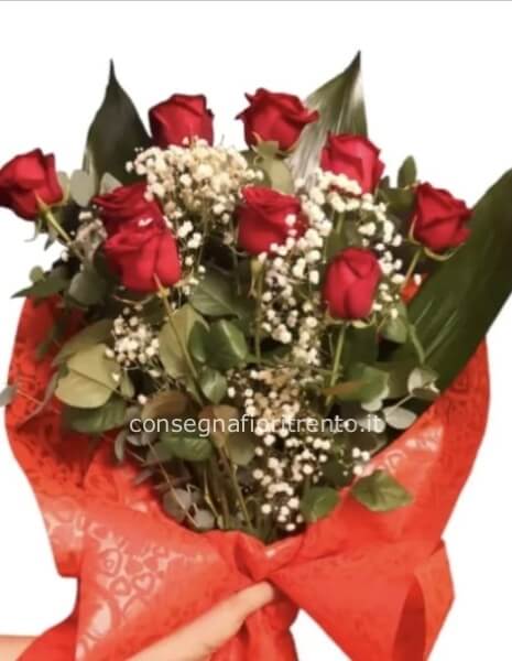 MAZZO DI 9 ROSE ROSSE STELLO LUNGO